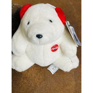 6” Coca Cola White Polar Bear Plush Red Ear Muffs Vintage Coke W/ Ear Hang Tag